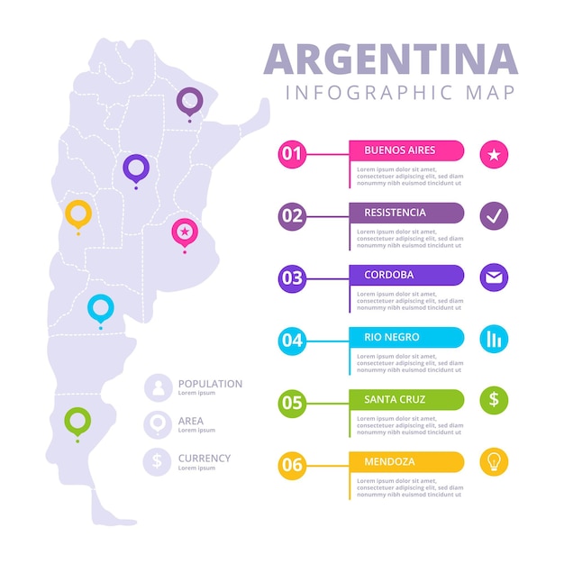 Vector infografía de mapa de argentina dibujado a mano