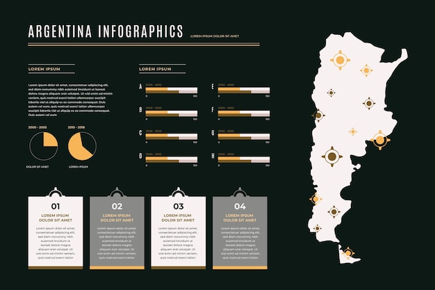 Vector infografía de mapa de argentina en diseño plano