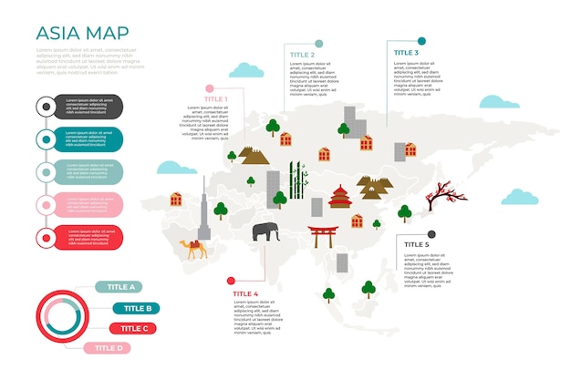 Infografía del mapa de asia en diseño plano