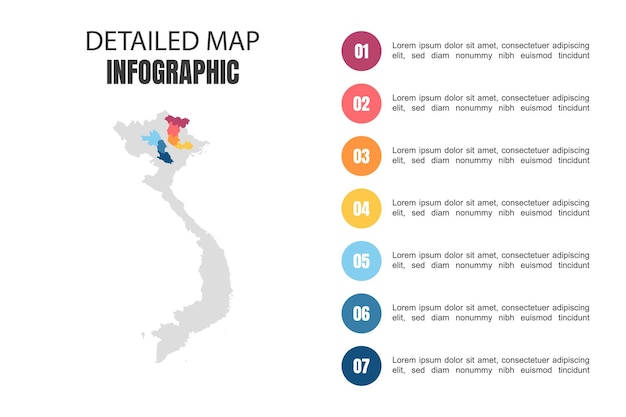 Infografía de mapa detallado moderno de vietnam