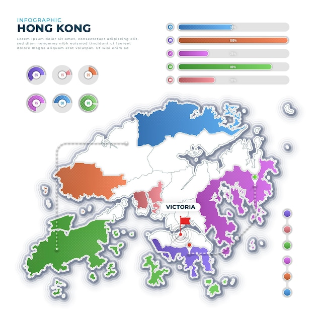 Infografía de mapa de hong kong degradado