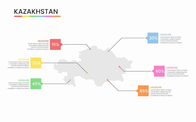 Vector infografía de mapa de kazajstán con área de texto colorida sobre fondo blanco