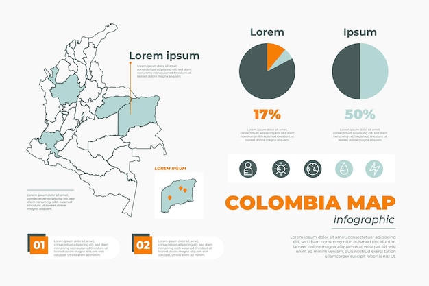 Vector infografía de mapa lineal de colombia