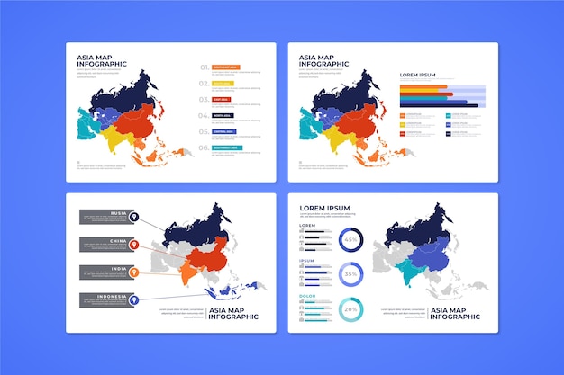 Vector infografía de mapa plano de asia