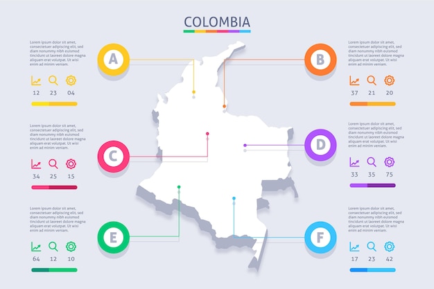 Infografía de mapa plano de colombia