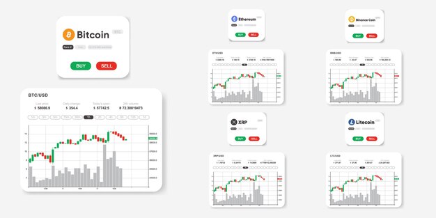 Infografía del mercado de cypto set bitcoin xrp litecoin stellar bnb