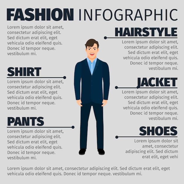 Infografía de moda con joven sonriente manager