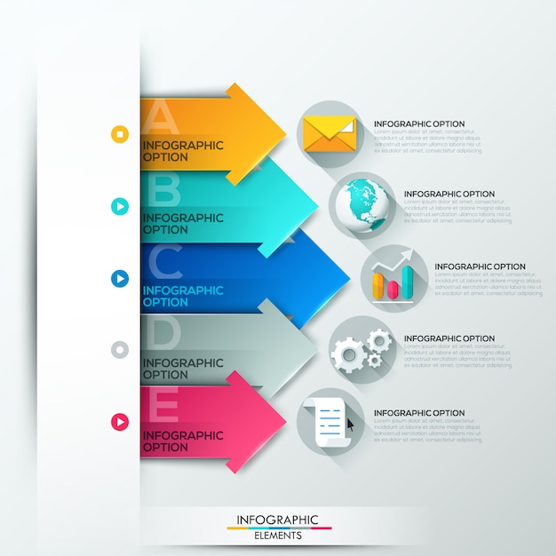 Infografía moderna opciones banner con flechas de papel