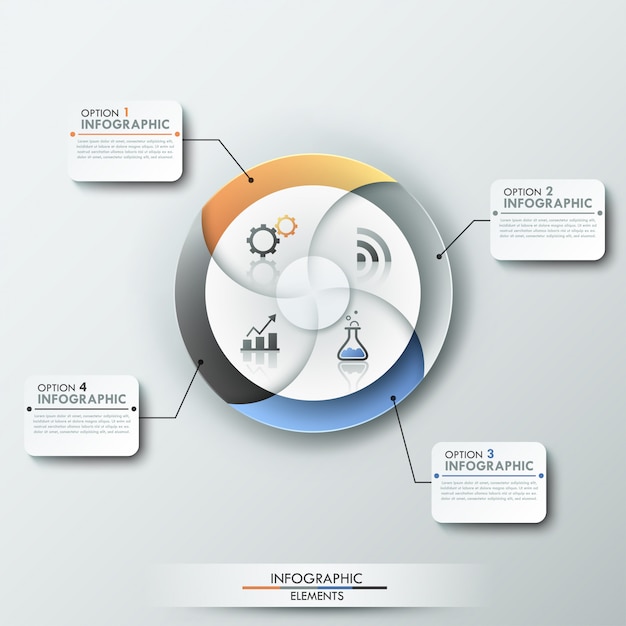 Infografía moderna opciones banner con gráfico circular de 4 partes