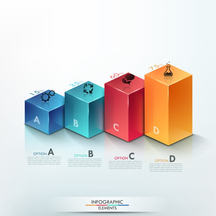 Vector infografía moderna opciones banner con gráfico de columnas