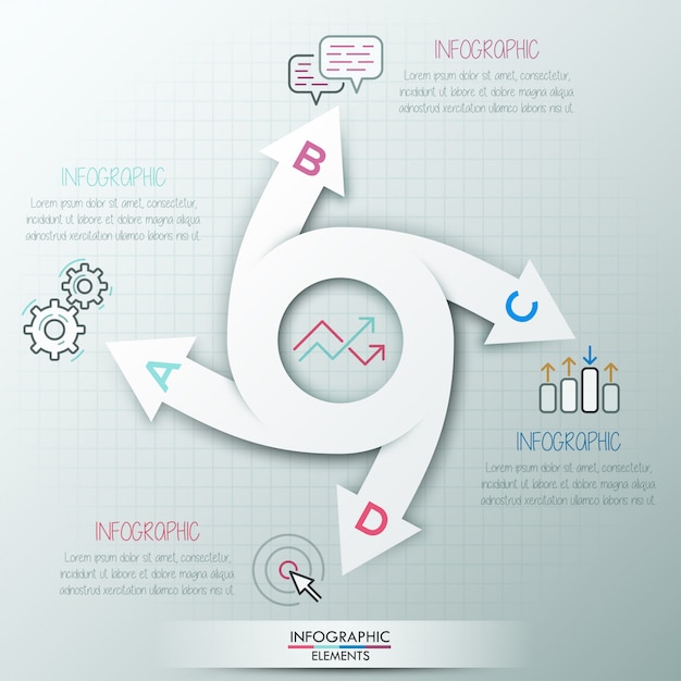 Infografía moderna plantilla de ciclo con 4 flechas de papel
