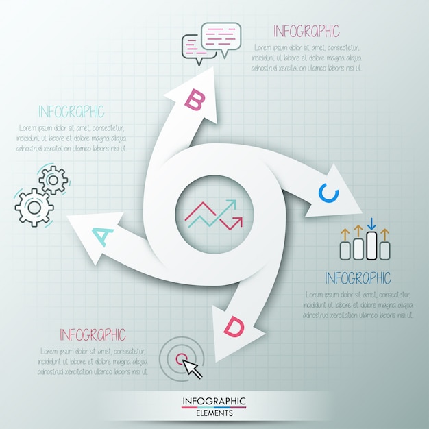 Vector infografía moderna plantilla de ciclo con 4 flechas de papel