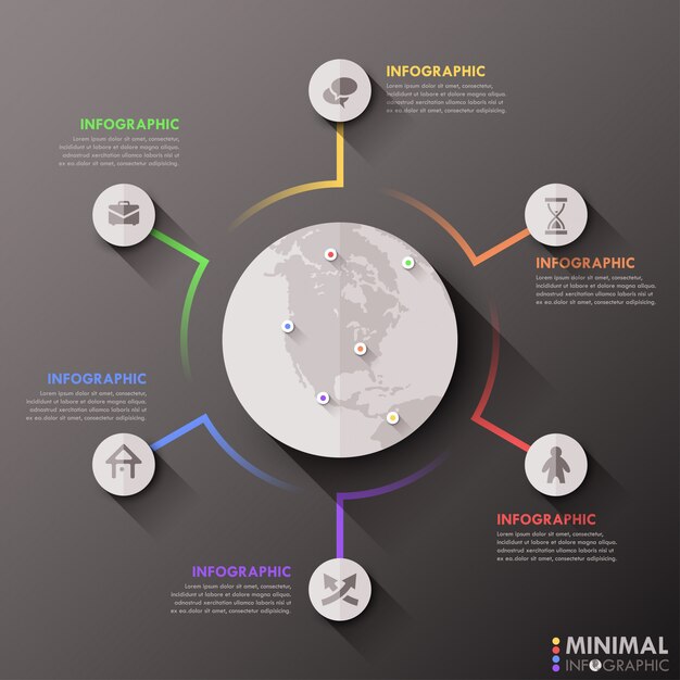 Infografía moderna plantilla plana global para 6 opciones.