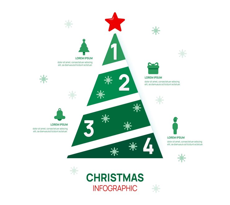 Vector infografía navideña plantilla de árbol de navidad 4 elige elementos populares vector de regalos de navidad