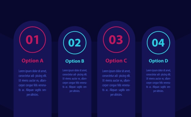 Infografía de negocios, 1, 2, 3, 4 pasos, línea de tiempo de vector, estilo plano