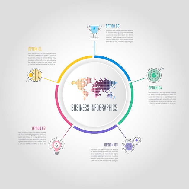 Vector infografía de negocios con 5 opciones.