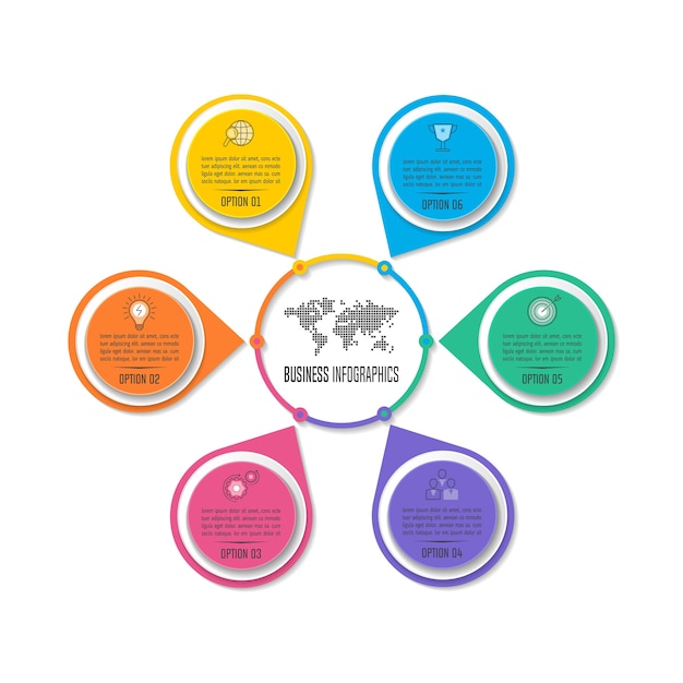 Infografía de negocios con 6 opciones