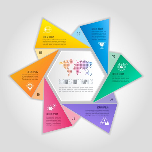 Infografía de negocios con 6 opciones.