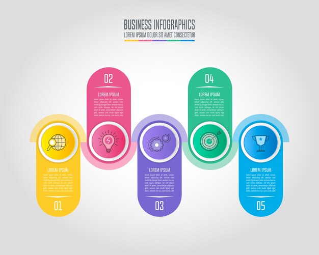 Infografía de negocios con cinco opciones.