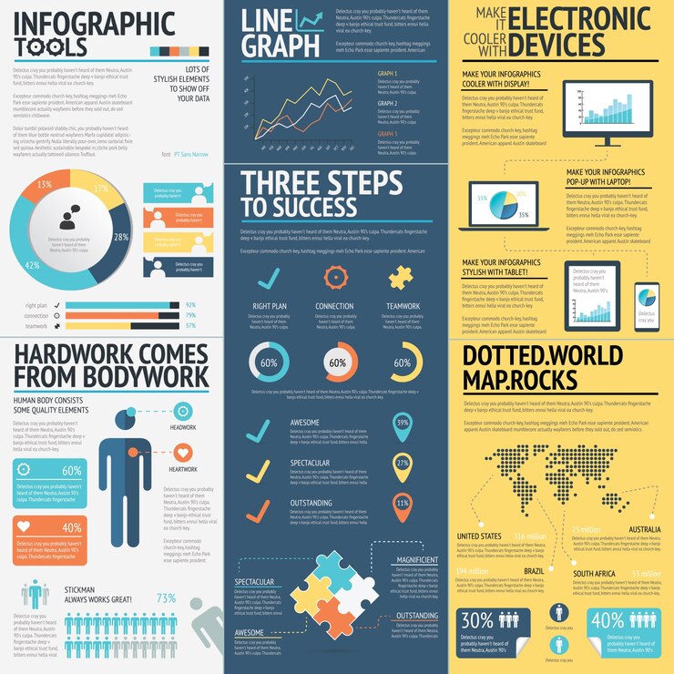 Vector infografía de negocios elementos vectoriales en 3 colores planos del negocio