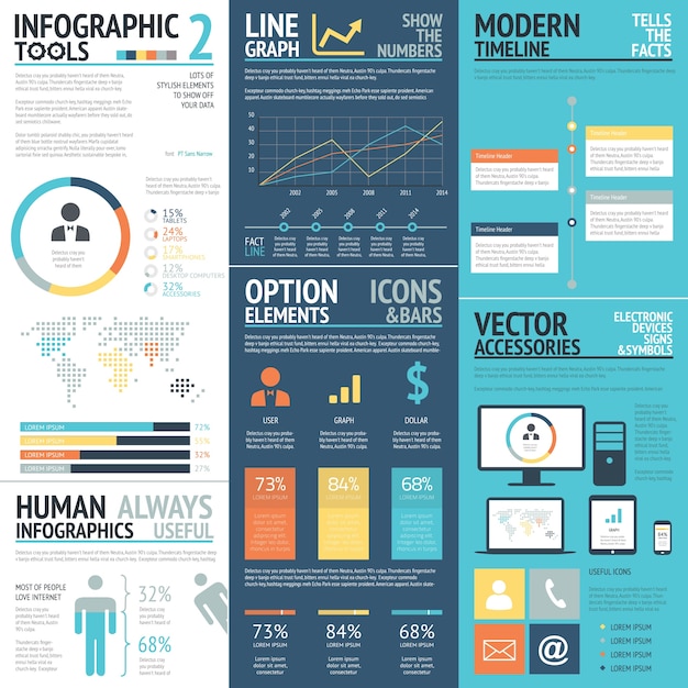 Vector infografía de negocios elementos vectoriales en colores planos de negocios