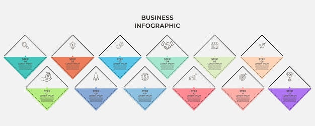 Infografía de negocios para estrategia y planificación de marketing con 12 pasos