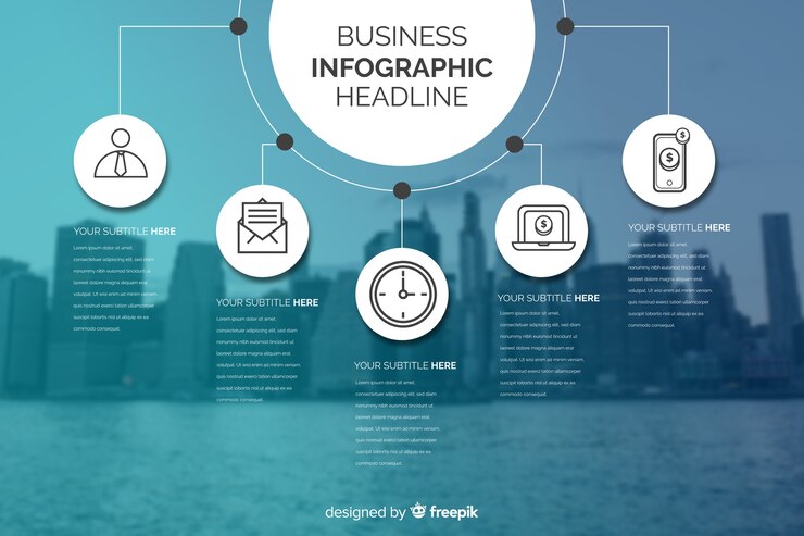 Vector infografía de negocios con gráficos y antecedentes de la ciudad