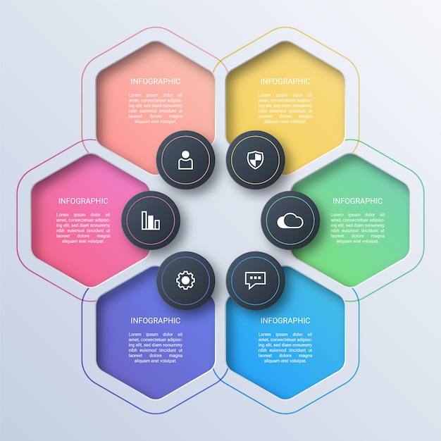 Infografía de negocios de hexágono colorido