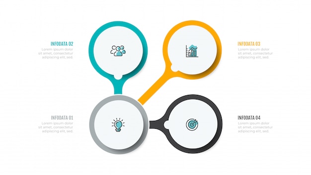 Infografía de negocios con iconos de marketing y 4 pasos, opciones.