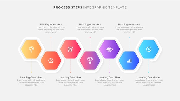 Vector infografía de negocios de línea de tiempo plantilla de diseño moderno con siete 7 períodos