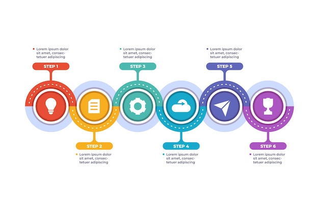 Infografía de negocios de pasos de línea de tiempo de hoja de ruta colorida