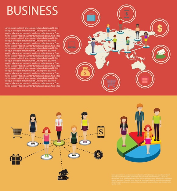 Vector infografía de negocios con personas y gráficos