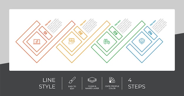 Infografía de opción de negocio de presentación con estilo de línea y concepto colorido Se pueden usar 4 pasos de infografía para fines comerciales