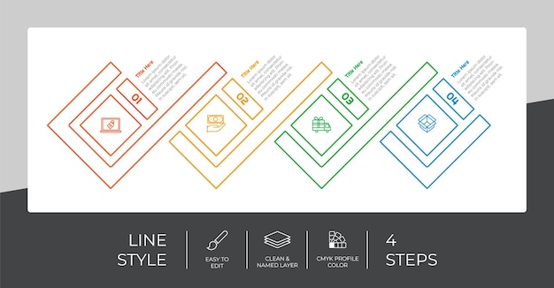 Vector infografía de opción de negocio de presentación con estilo de línea y concepto colorido se pueden usar 4 pasos de infografía para fines comerciales