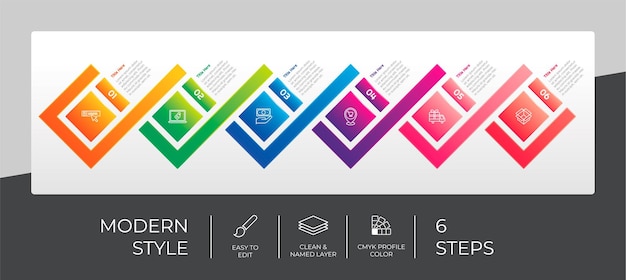 Infografía de opción de negocio de presentación con estilo moderno y concepto colorido Se pueden usar 6 pasos de infografía para fines comerciales