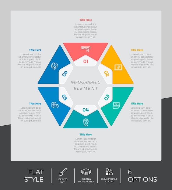 Infografía de opción de negocio de presentación con estilo plano y concepto colorido Se pueden usar 6 pasos de infografía para fines comerciales