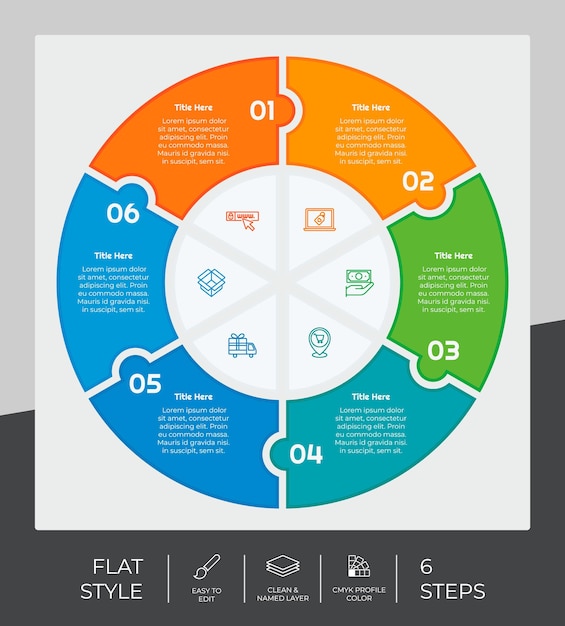 Infografía de opción de negocio de presentación con estilo plano y concepto colorido Se pueden usar 6 pasos de infografía para fines comerciales