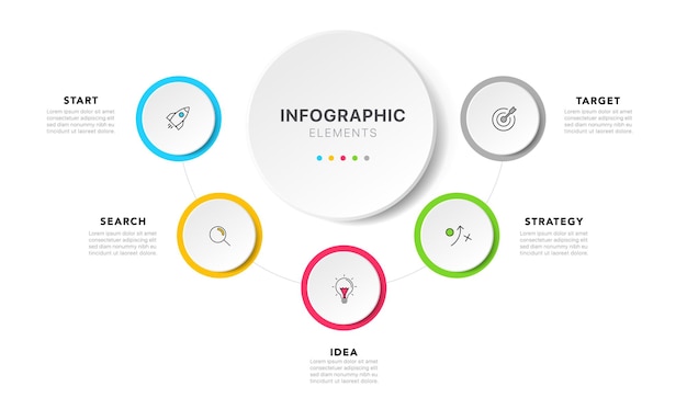 Infografía de opciones de círculo de línea de tiempo para presentaciones informe de diagrama de flujo de diagrama de proceso de flujo de trabajo