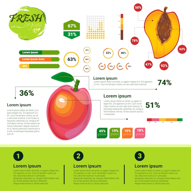 Vector infografía orgánica fresca crecimiento de frutas naturales, agricultura y agricultura.