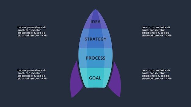 Infografía oscura creativa con plantilla de 4 elementos para web en una presentación de negocios de fondo negro