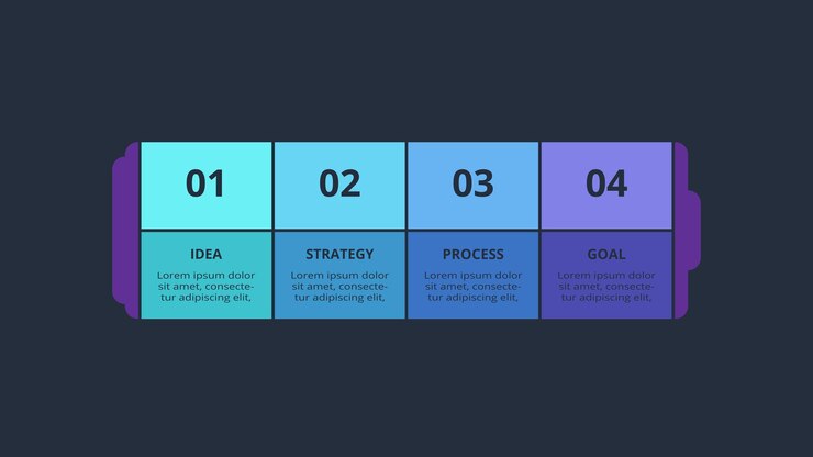 Vector infografía oscura creativa con plantilla de 4 elementos para web en una presentación de negocios de fondo negro