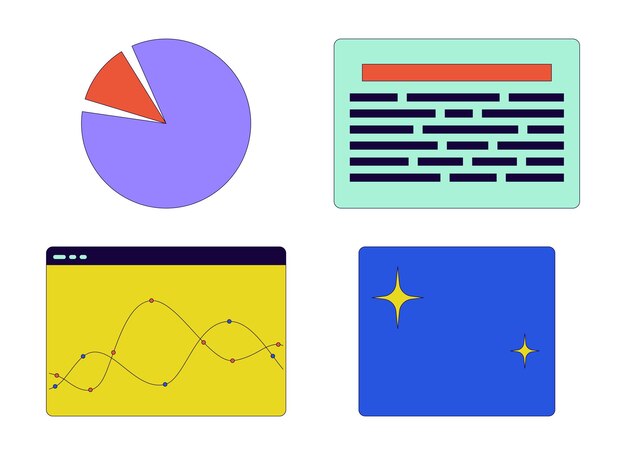 Infografía páginas web 2D conjunto de objetos de dibujos animados lineales