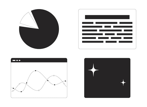 Infografía páginas web en blanco y negro 2D línea objetos de dibujos animados conjunto