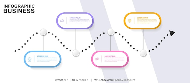Infografía de pasos de línea 4 opciones diagrama de flujo de trabajo número infografía gráfico de pasos de proceso con línea i