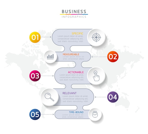 Infografía. pasos o procesos. diseño de plantilla de flujo de trabajo de número de opciones. 5 pasos.