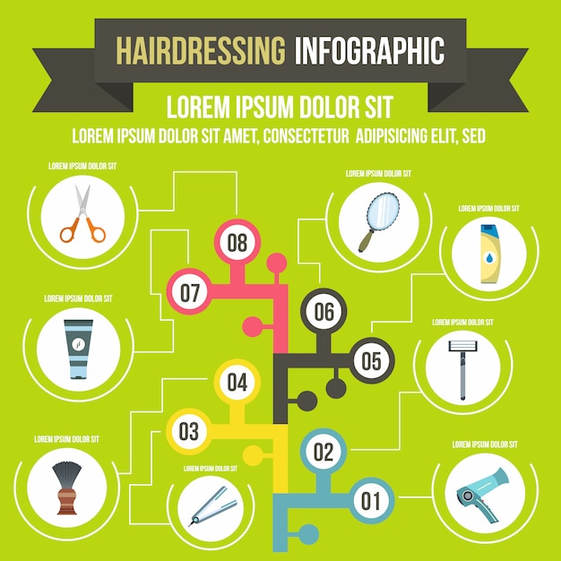 Vector infografía de peluquería en estilo plano para cualquier diseño.