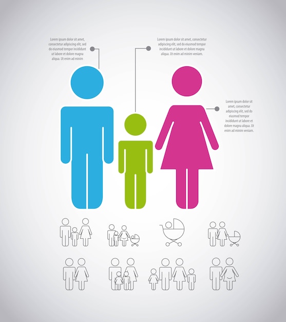 Infografía personas familia población información pictograma