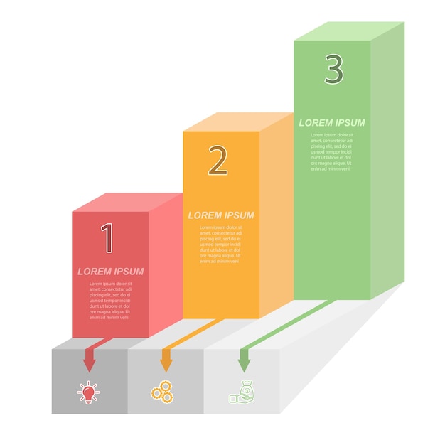 Infografía con pictogramas Plantilla de 3 etapas de formación empresarial marketing o éxito financiero