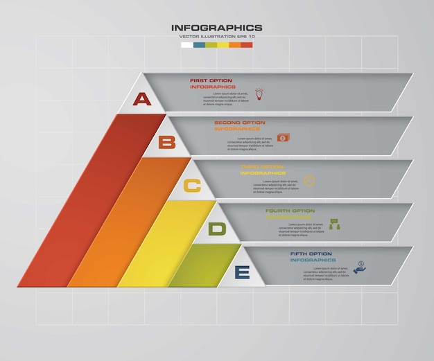 Vector infografía de la pirámide de 5 pasos.