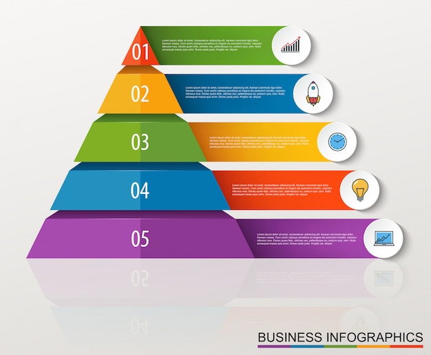 Infografía pirámide multinivel con números e iconos de negocios